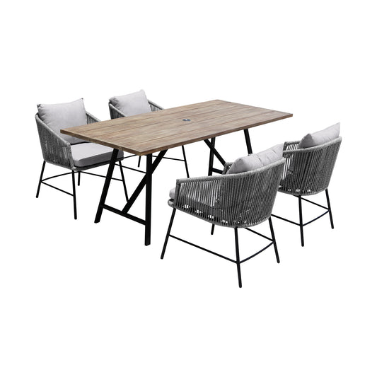 Armen Living - Koala and Calica 5 Piece Dining Set in Eucalyptus and Metal with Rope - 840254332348