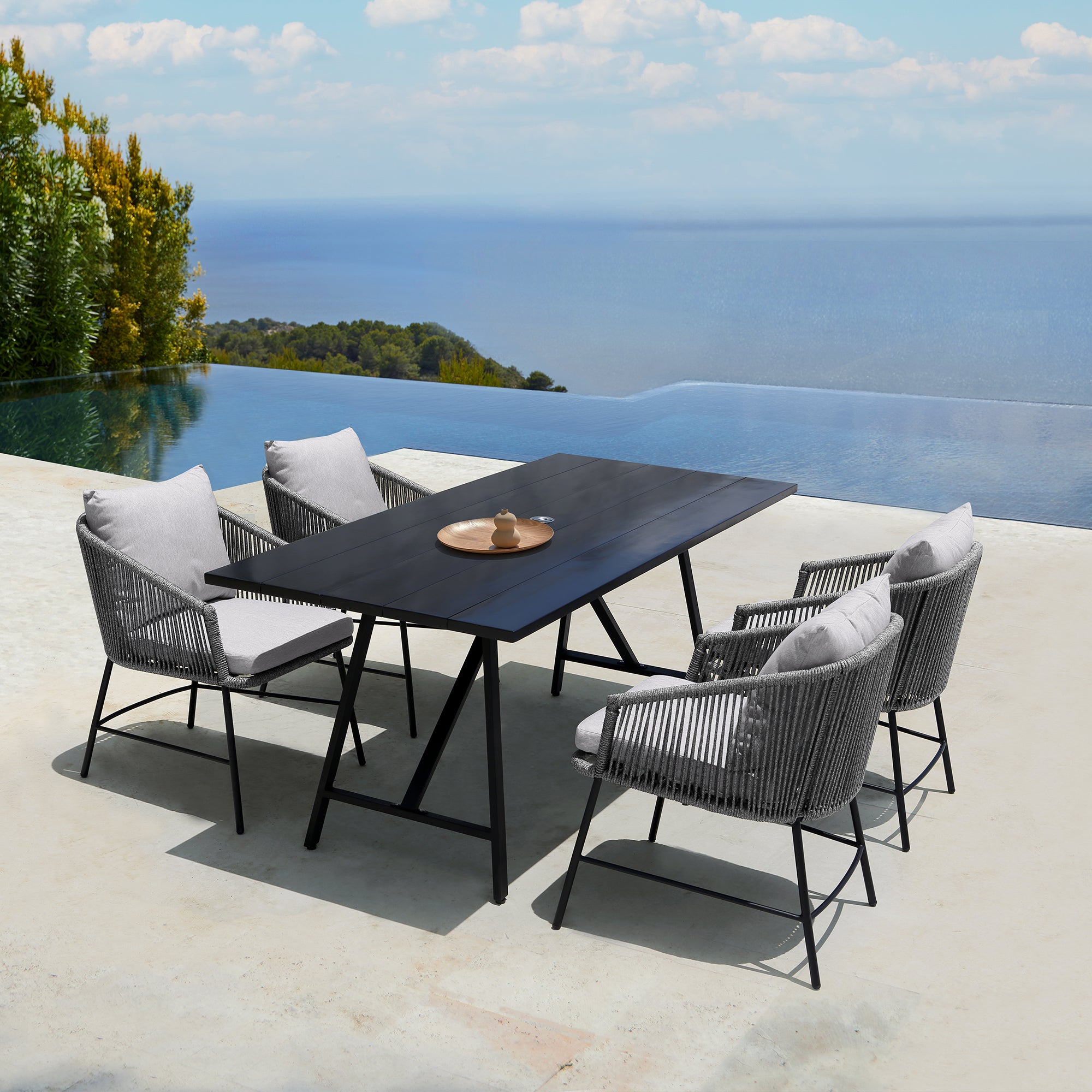 Armen Living - Koala and Calica 5 Piece Dining Set in Eucalyptus and Metal with Rope - 840254332355