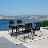 Armen Living - Koala and Shasta 5 Piece Dining Set in Dark Eucalyptus and Metal with Black Rope - 840254332362