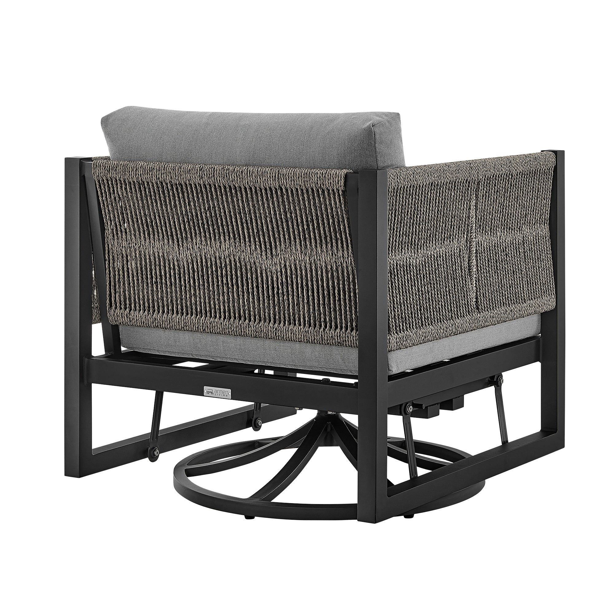 Armen Living - Cuffay Outdoor Patio Swivel Lounge Chair in Aluminum with Rope and Cushions - 840254332454