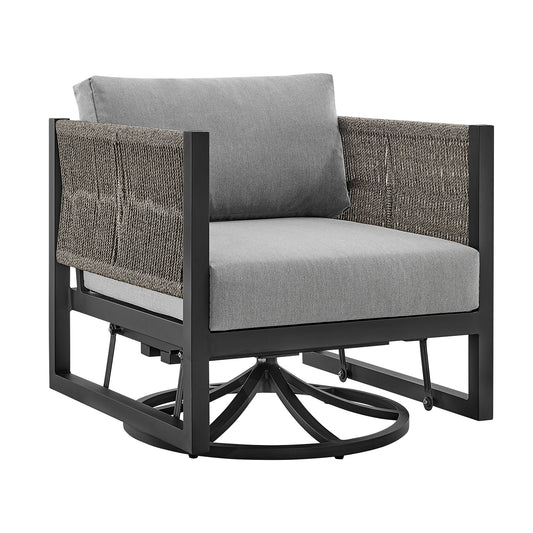 Armen Living - Cuffay Outdoor Patio Swivel Lounge Chair in Aluminum with Rope and Cushions - 840254332454