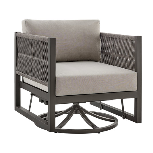 Armen Living - Cuffay Outdoor Patio Swivel Lounge Chair in Aluminum with Rope and Cushions - 840254332461