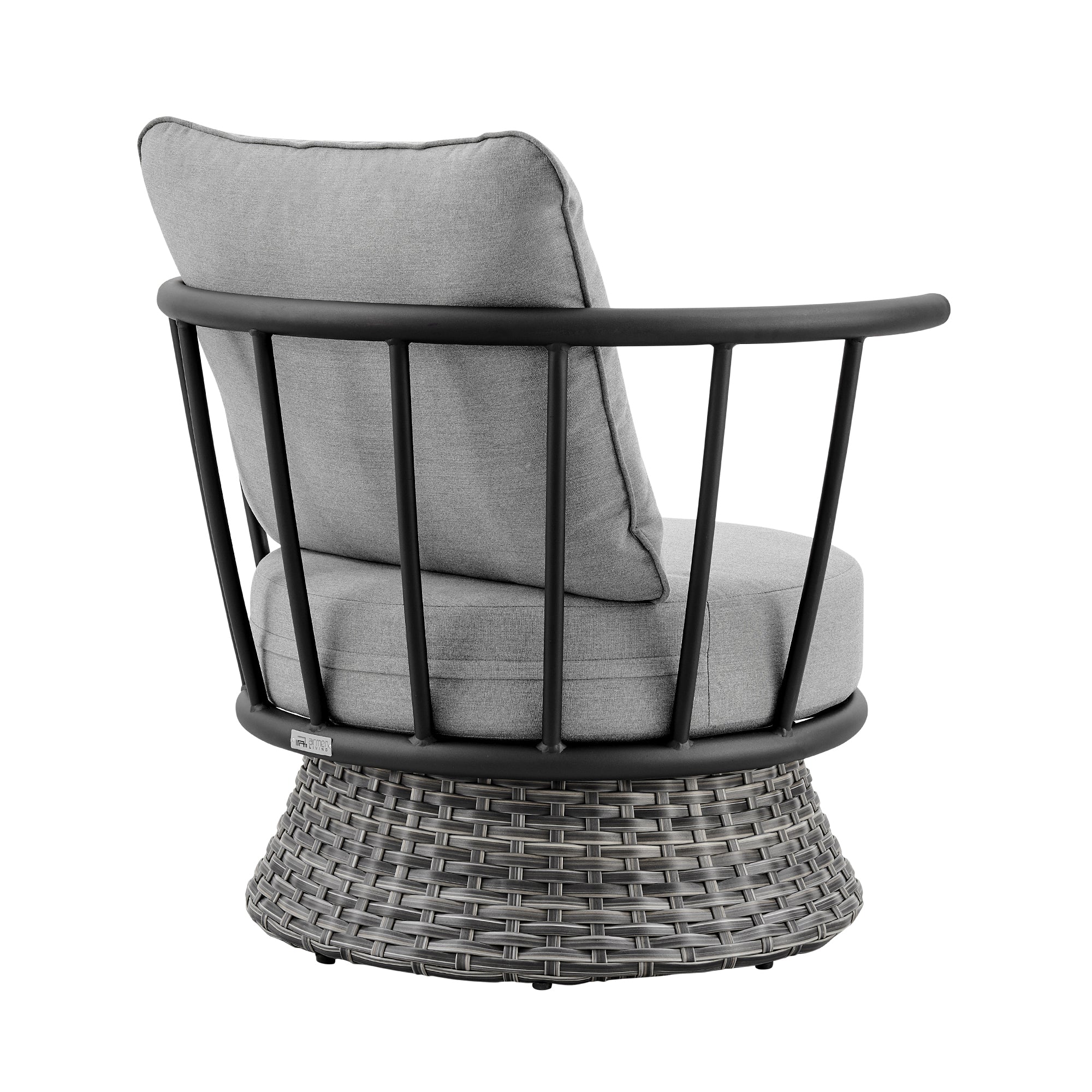 Armen Living - Monk 4 Piece Outdoor Patio Furniture Set in Black Aluminum and Grey Wicker with Grey Cushions - 840254332478
