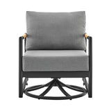Armen Living - Royal Outdoor Patio Swivel Glider Lounge Chair in Black Aluminum and Teak Wood with Cushions - 840254332539