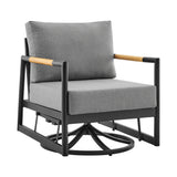 Armen Living - Royal Outdoor Patio Swivel Glider Lounge Chair in Black Aluminum and Teak Wood with Cushions - 840254332539
