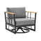 Armen Living - Shari Outdoor Patio Swivel Glider Lounge Chair in Black Aluminum and Teak Wood with Cushions - 840254332546