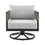 Armen Living - Felicia and Argiope 3 Piece Patio Outdoor Swivel Seating Set in Black Aluminum with Grey Rope and Cushions - 840254332621