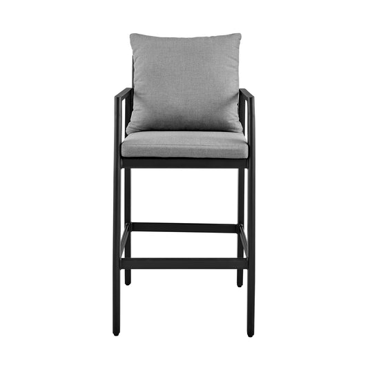 Armen Living - Grand Outdoor Patio Counter or Bar Height Bar Stool in Aluminum with Grey Cushions - 840254332652