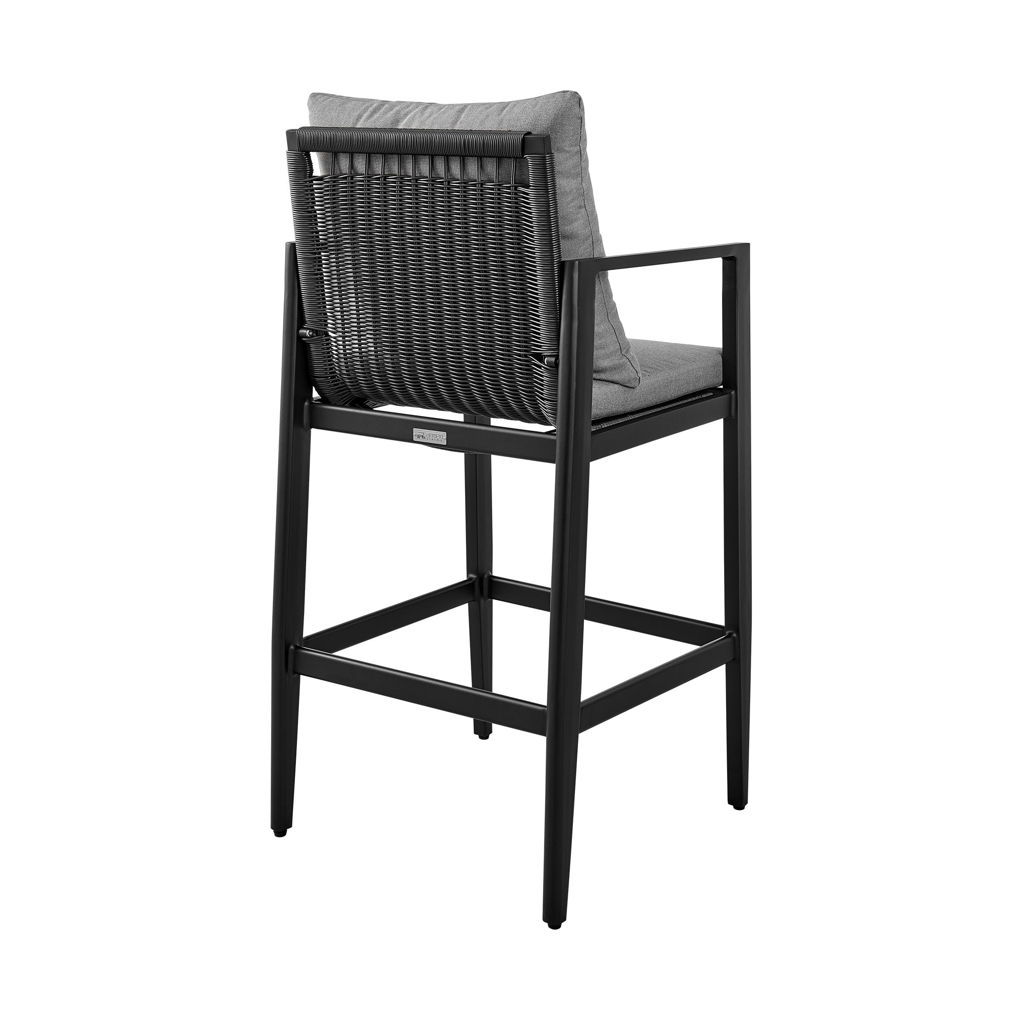 Armen Living - Grand Outdoor Patio Counter or Bar Height Bar Stool in Aluminum with Grey Cushions - 840254332669