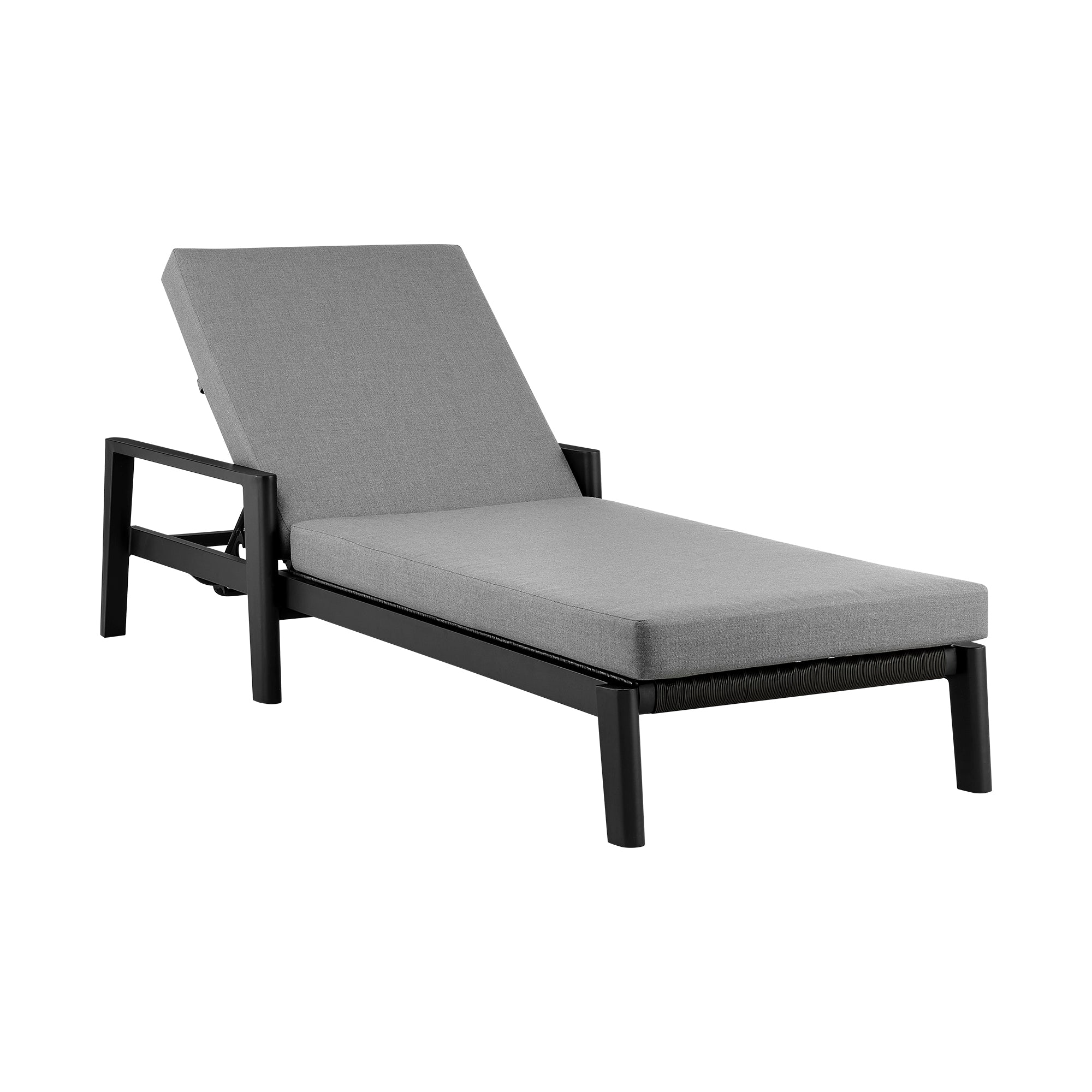 Armen Living - Grand Outdoor Patio Adjustable Chaise Lounge Chair in Aluminum with Grey Cushions - 840254332713