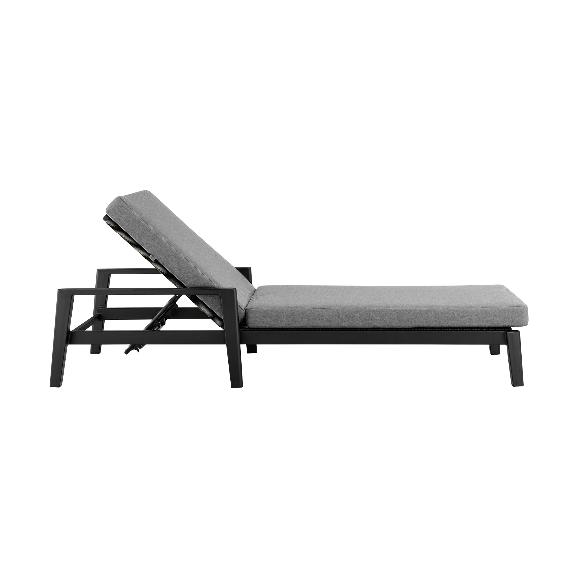 Armen Living - Grand Outdoor Patio Adjustable Chaise Lounge Chair in Aluminum with Grey Cushions - 840254332713