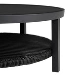 Armen Living - Grand Black Aluminum Outdoor Round Conversation Table with Wicker Shelf - 840254332744