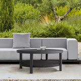Armen Living - Grand Black Aluminum Outdoor Round Conversation Table with Wicker Shelf - 840254332744