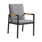 Armen Living - Royal Black Aluminum and Teak Outdoor Dining Chair with Dark Gray Fabric - Set of 2 - 840254332782