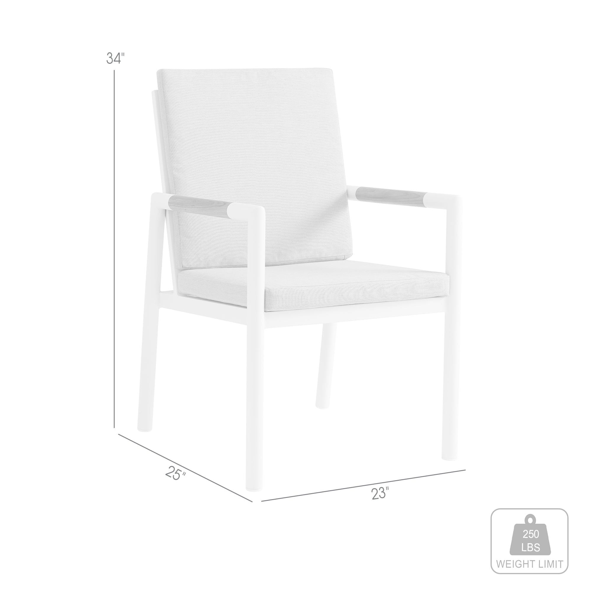 Armen Living - Royal White Aluminum and Teak Outdoor Dining Chair with Light Gray Fabric - Set of 2 - 840254332799