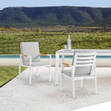 Armen Living - Royal White Aluminum and Teak Outdoor Dining Chair with Light Gray Fabric - Set of 2 - 840254332799