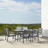 Armen Living - Royal Black Aluminum and Teak Outdoor Dining Table with Stone Top - 840254332805
