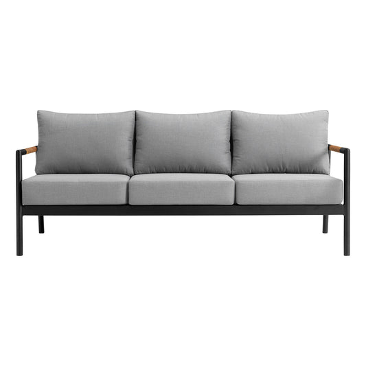Armen Living - Royal 4 Piece Black Aluminum and Teak Outdoor Seating Set with Dark Gray Cushions - 840254332829