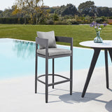 Armen Living - Argiope Outdoor Patio Counter or Bar Height Bar Stool in Aluminum with Grey Cushions - 840254332966
