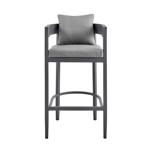Armen Living - Argiope Outdoor Patio Counter or Bar Height Bar Stool in Aluminum with Grey Cushions - 840254332973