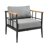 Armen Living - Shari Outdoor Patio 4-Piece Lounge Set in Aluminum with Teak Wood and Grey Cushions - 840254333079