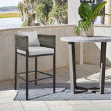 Armen Living - Felicia Outdoor Patio Counter or Bar Height Bar Stool in Aluminum with Grey Rope and Cushions - 840254333116