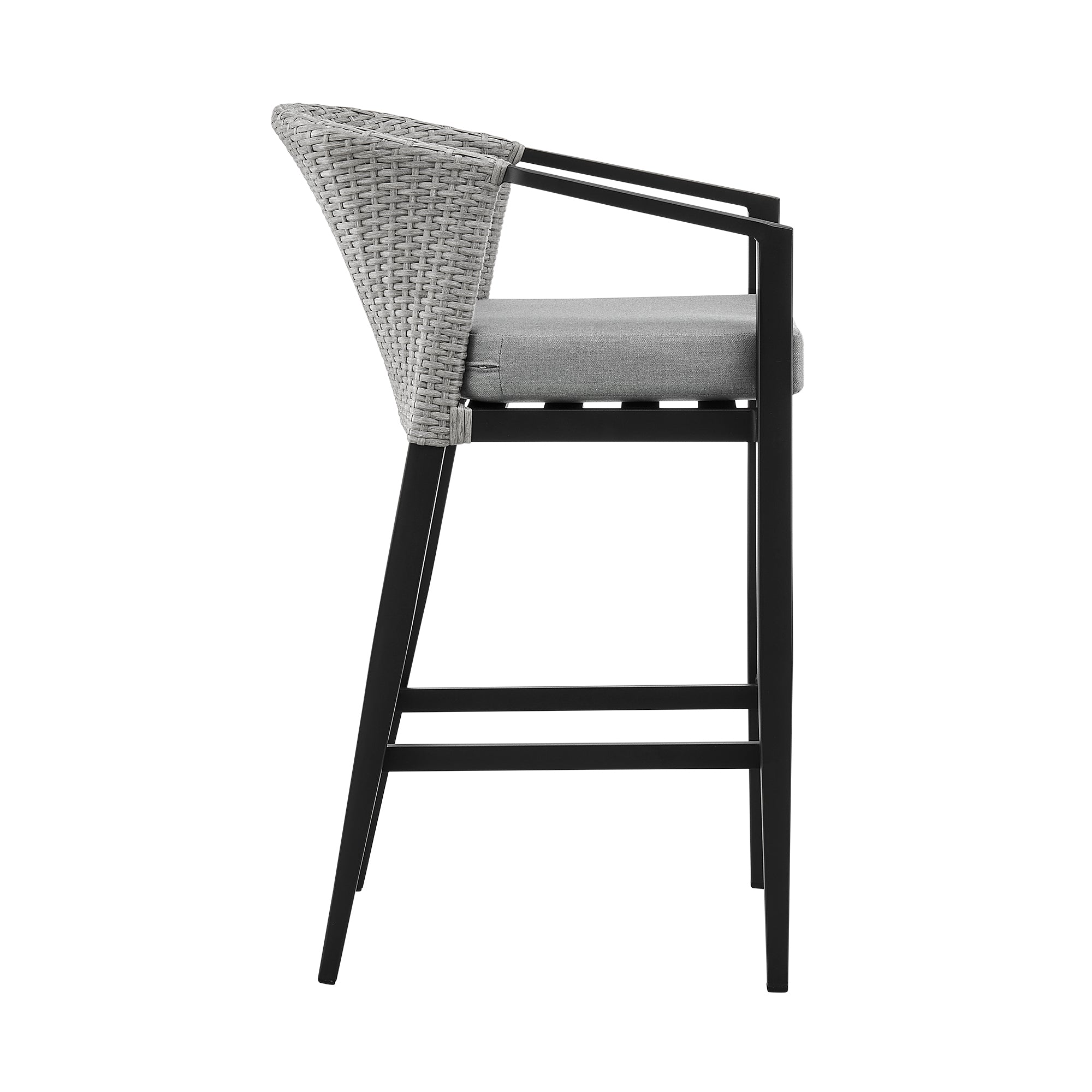 Armen Living - Aileen Outdoor Patio Counter or Bar Height Bar Stool in Aluminum and Wicker with Grey Cushions - 840254333185