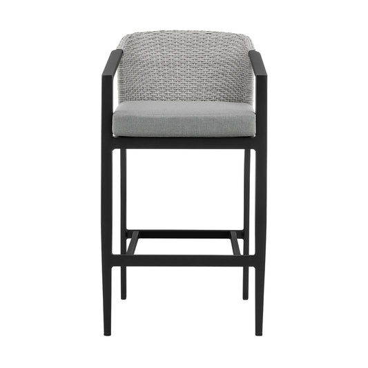 Armen Living - Aileen Outdoor Patio Counter or Bar Height Bar Stool in Aluminum and Wicker with Grey Cushions - 840254333192