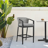 Armen Living - Aileen Outdoor Patio Counter or Bar Height Bar Stool in Aluminum and Wicker with Grey Cushions - 840254333192