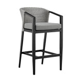 Armen Living - Aileen Outdoor Patio Counter or Bar Height Bar Stool in Aluminum and Wicker with Grey Cushions - 840254333192