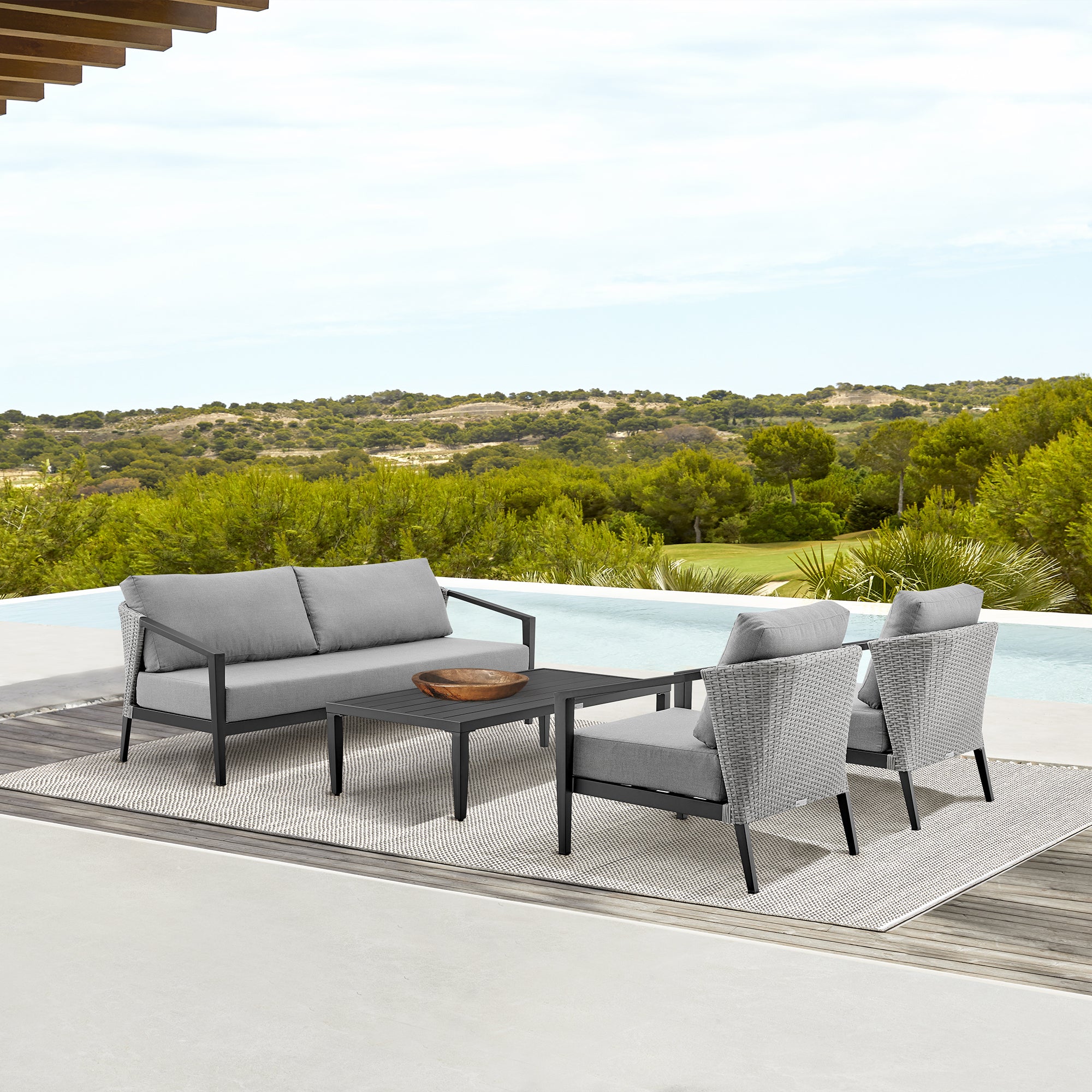 Armen Living - Aileen Outdoor Patio 4-Piece Lounge Set in Aluminum and Wicker with Grey Cushions - 840254333239