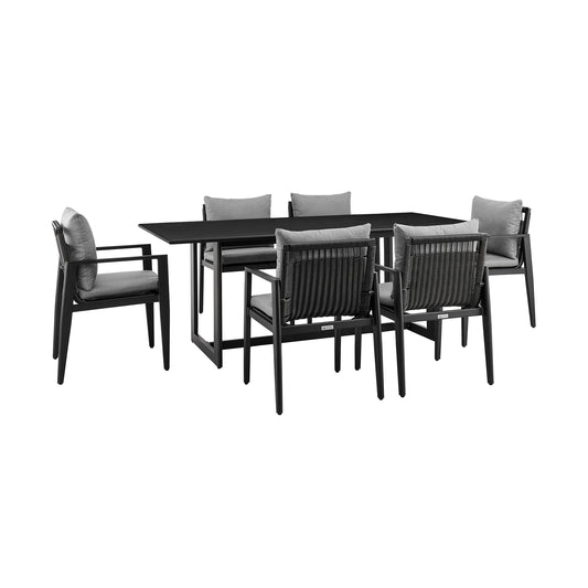 Armen Living - Grand Outdoor Patio 7-Piece Dining Table Set in Aluminum with Grey Cushions - 840254333253