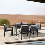 Armen Living - Grand Outdoor Patio 7-Piece Dining Table Set in Aluminum with Grey Cushions - 840254333253