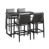 Armen Living - Grand Outdoor Patio 5-Piece Bar Table Set in Aluminum with Grey Cushions - 840254333321