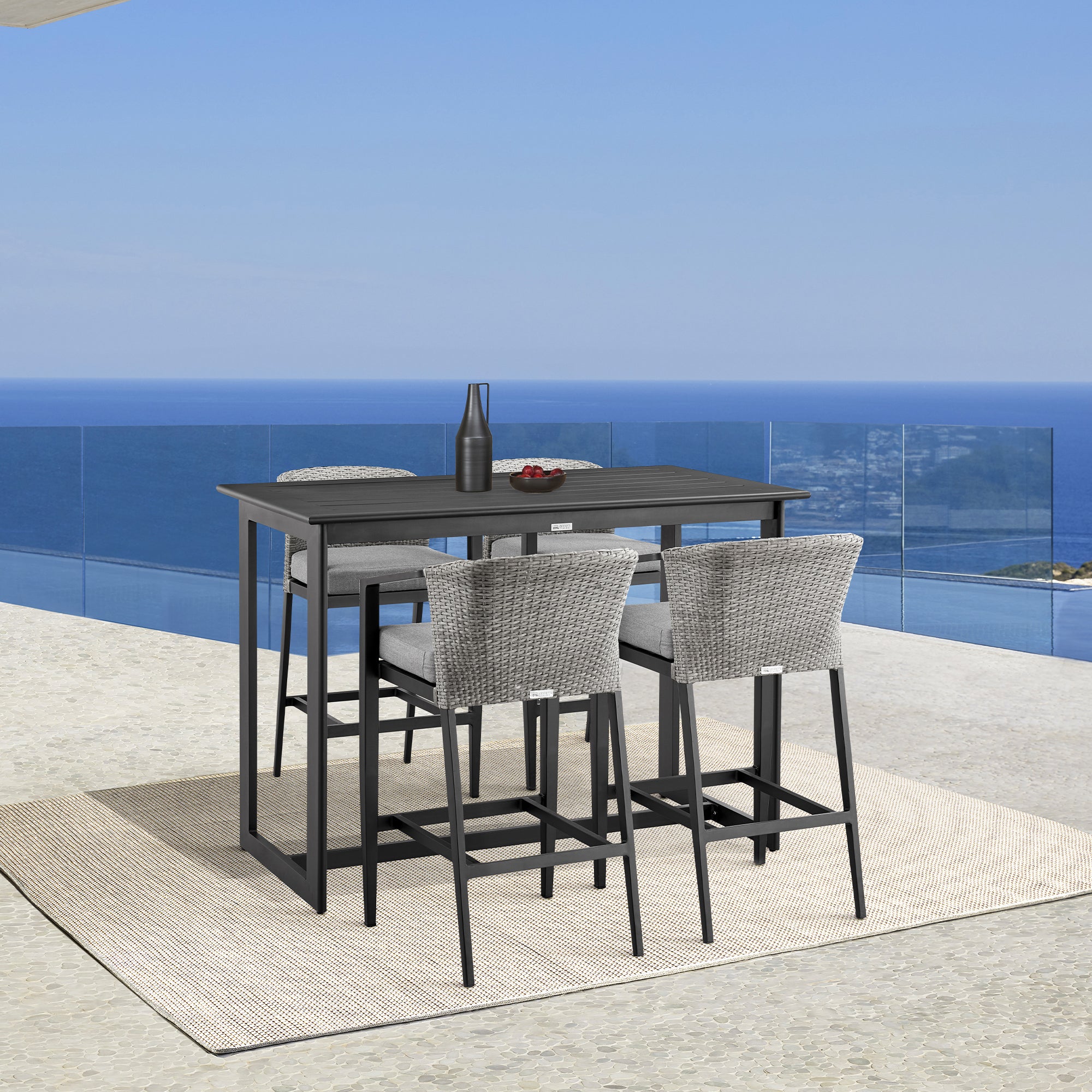 Armen Living - Aileen Outdoor Patio 5-Piece Bar Table Set in Aluminum with Grey Cushions - 840254333338