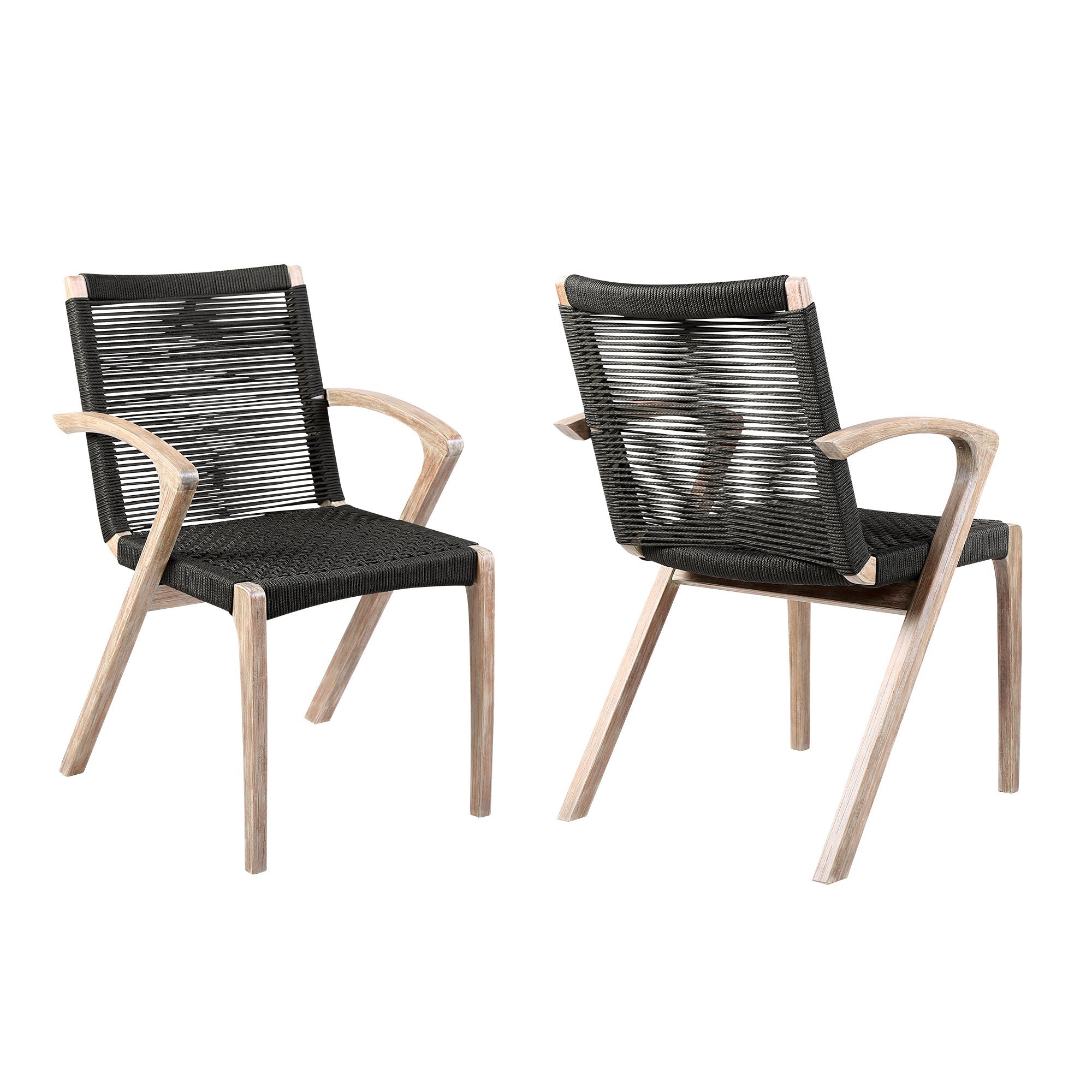 Armen Living - Nabila Outdoor Light Eucalyptus Wood and Charcoal Rope Dining Chairs - Set of 2 - 840254333413