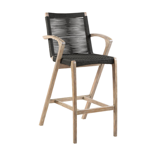 Armen Living - Nabila Outdoor Light Eucalyptus Wood and Charcoal Rope Counter and Bar Height Stool - 840254333437