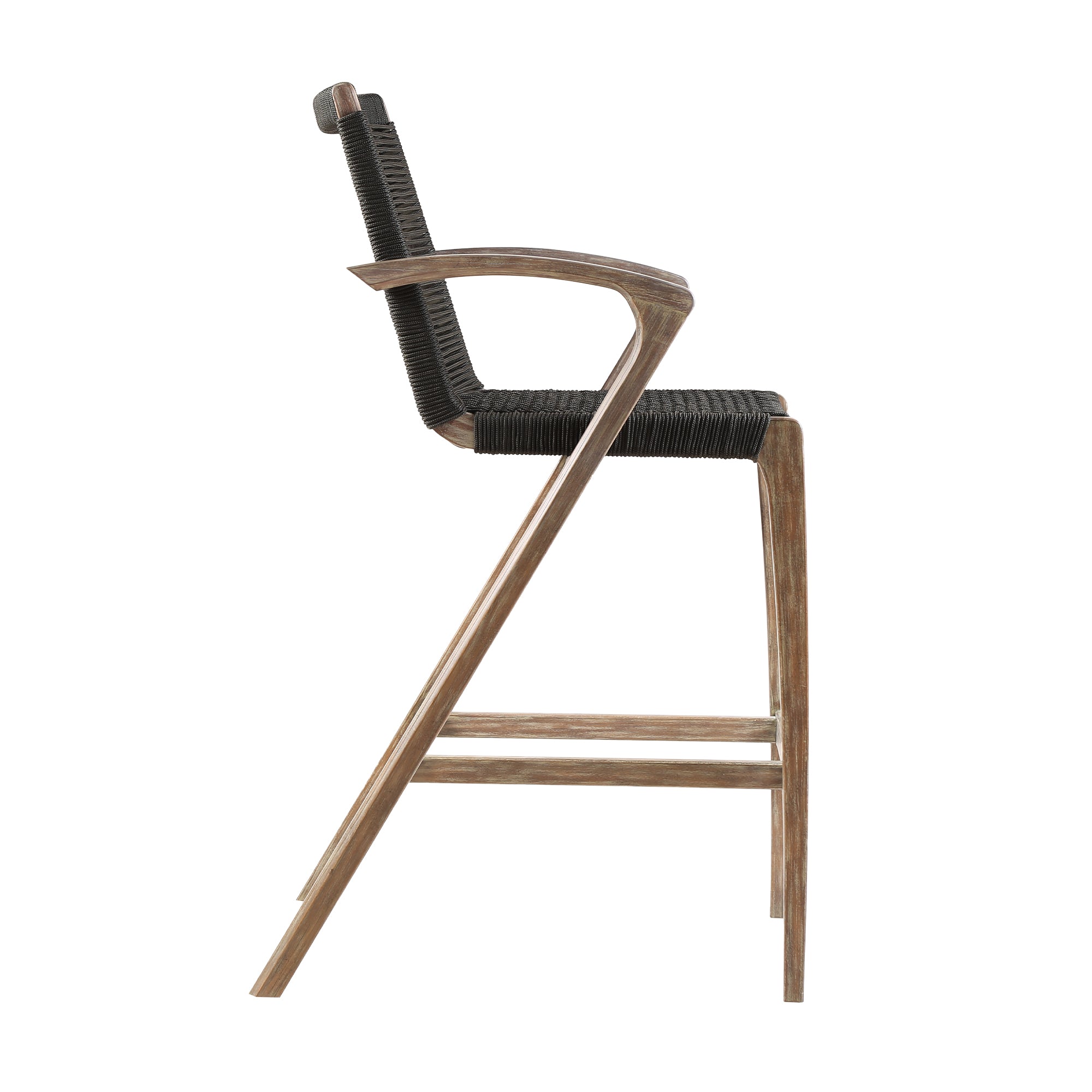 Armen Living - Nabila Outdoor Light Eucalyptus Wood and Charcoal Rope Counter and Bar Height Stool - 840254333444