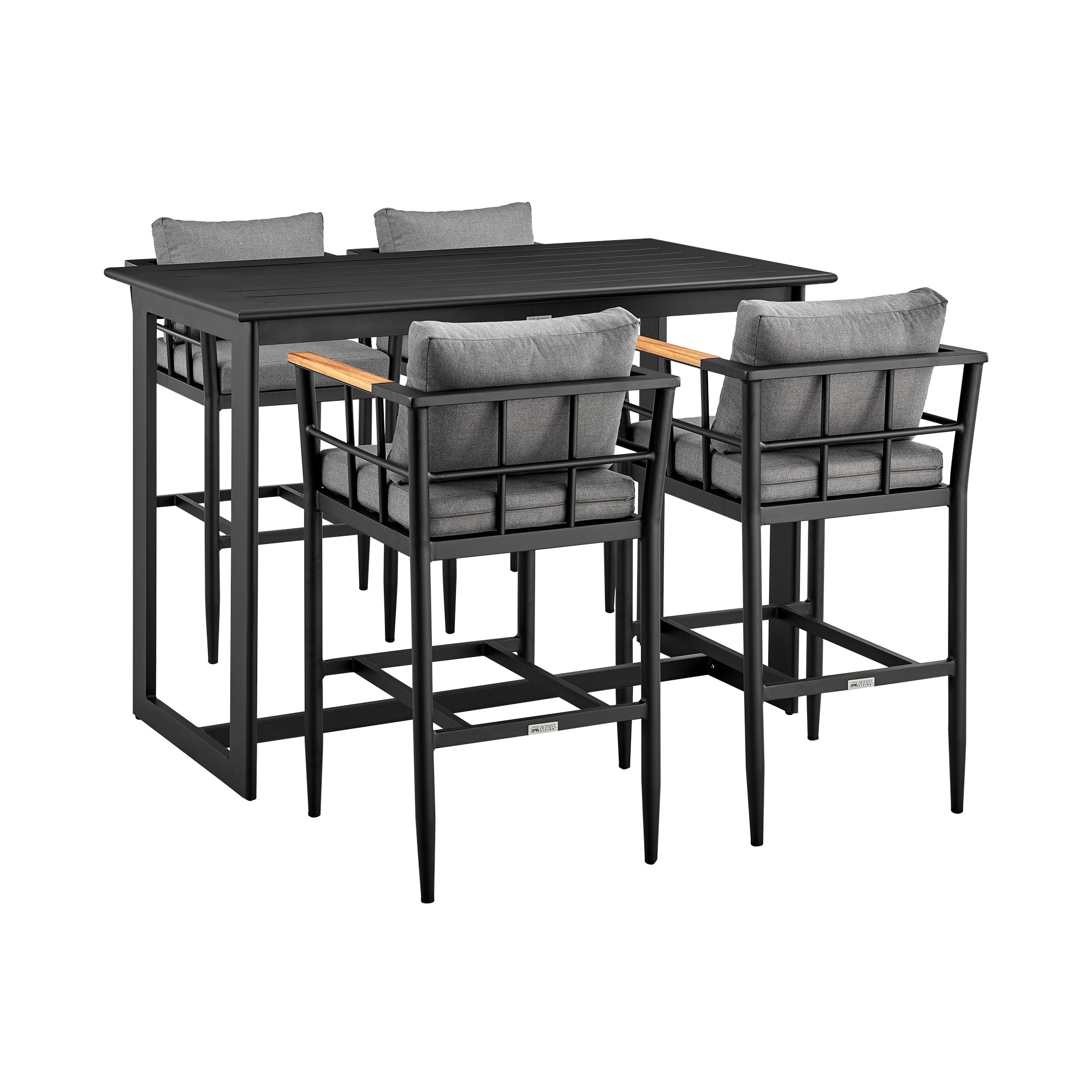 Armen Living - Wiglaf Outdoor Patio 5-Piece Bar Table Set in Aluminum with Grey Cushions - 840254333475
