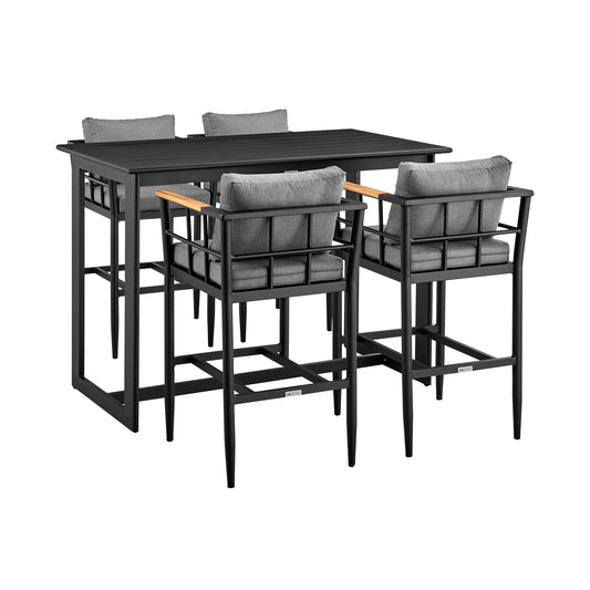 Armen Living - Wiglaf Outdoor Patio 5-Piece Bar Table Set in Aluminum with Grey Cushions - 840254333475