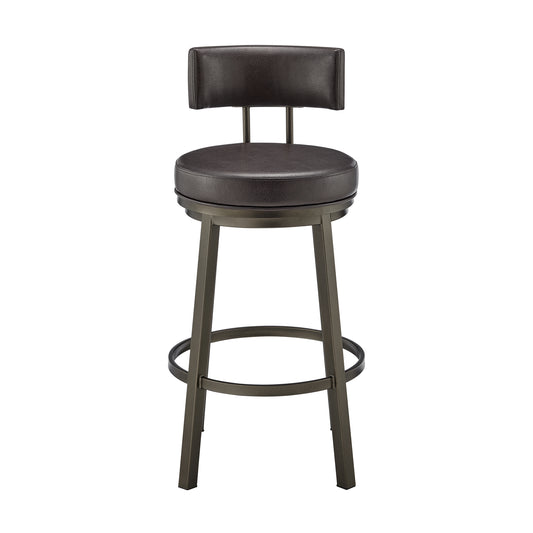 Armen Living - Dalza Swivel Counter or Bar Stool in Metal with Faux Leather - 840254333581