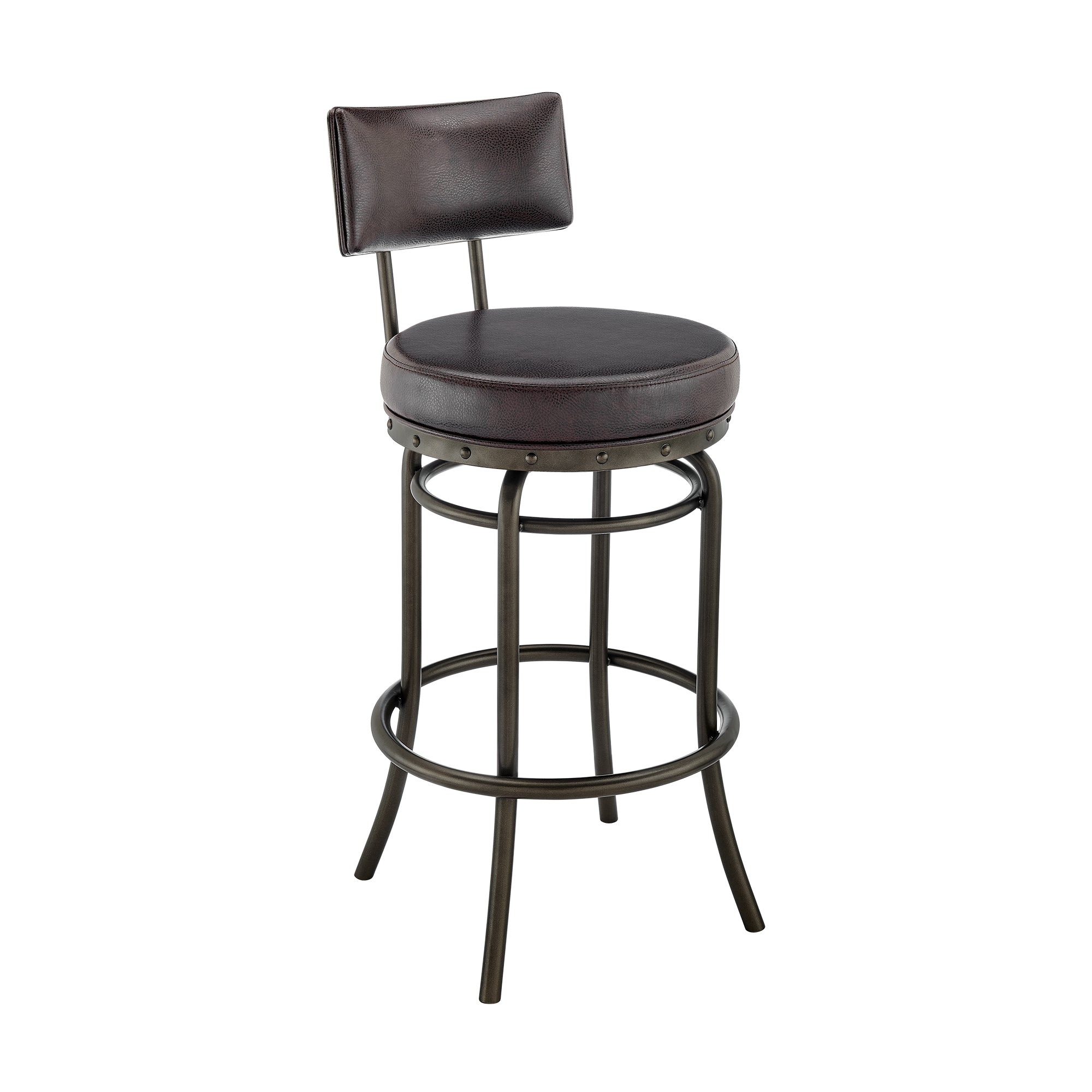 Armen Living - Rees Swivel Counter or Bar Stool in Metal with Faux Leather - 840254333611