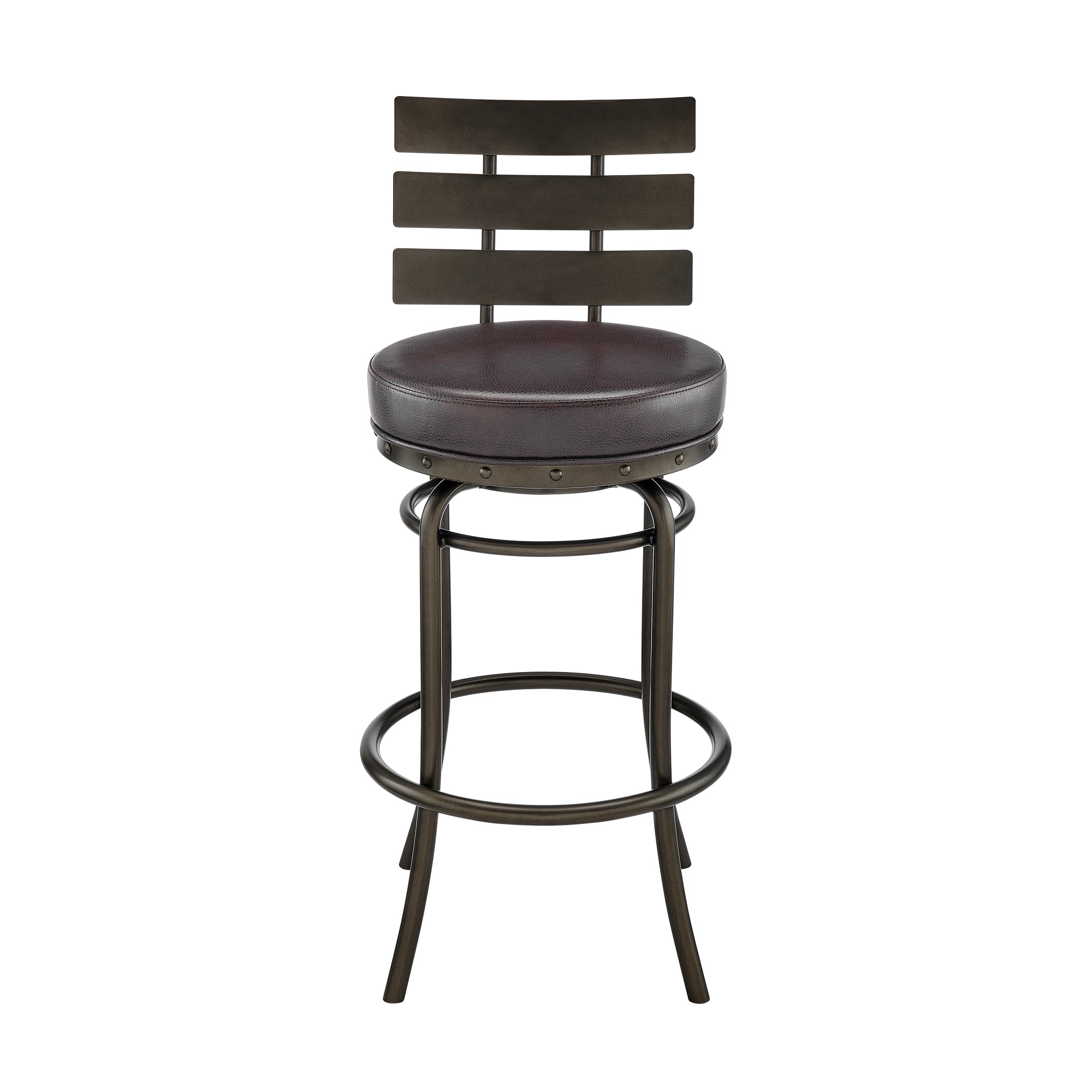 Armen Living - Natya Swivel Counter or Bar Stool in Metal with Faux Leather - 840254333659