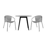 Armen Living - Sydney and Snack 3 Piece Outdoor Patio 36" Dining Set in Black Eucalyptus Wood and Grey Rope - 840254333765