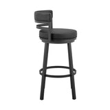 Armen Living - Titana Bar or Counter Stool in Black Faux Leather and Black Metal - 840254335011