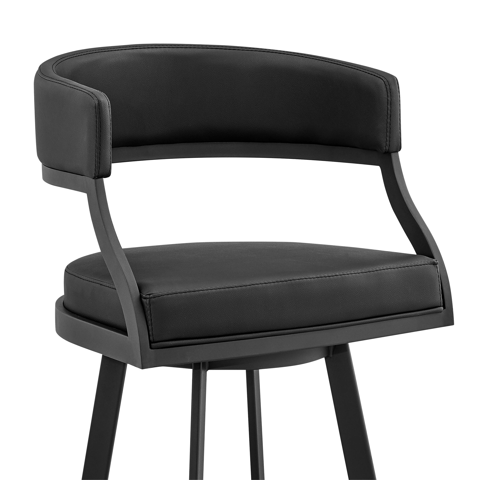 Armen Living - Dione Swivel Bar or Counter Stool in Black Faux Leather and Black Metal - 840254335035