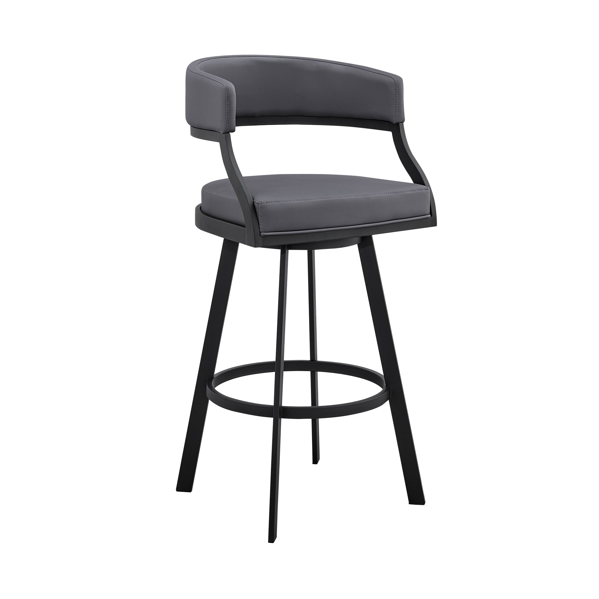 Armen Living - Dione Swivel Bar or Counter Stool in Grey Faux Leather and Black Metal - 840254335042