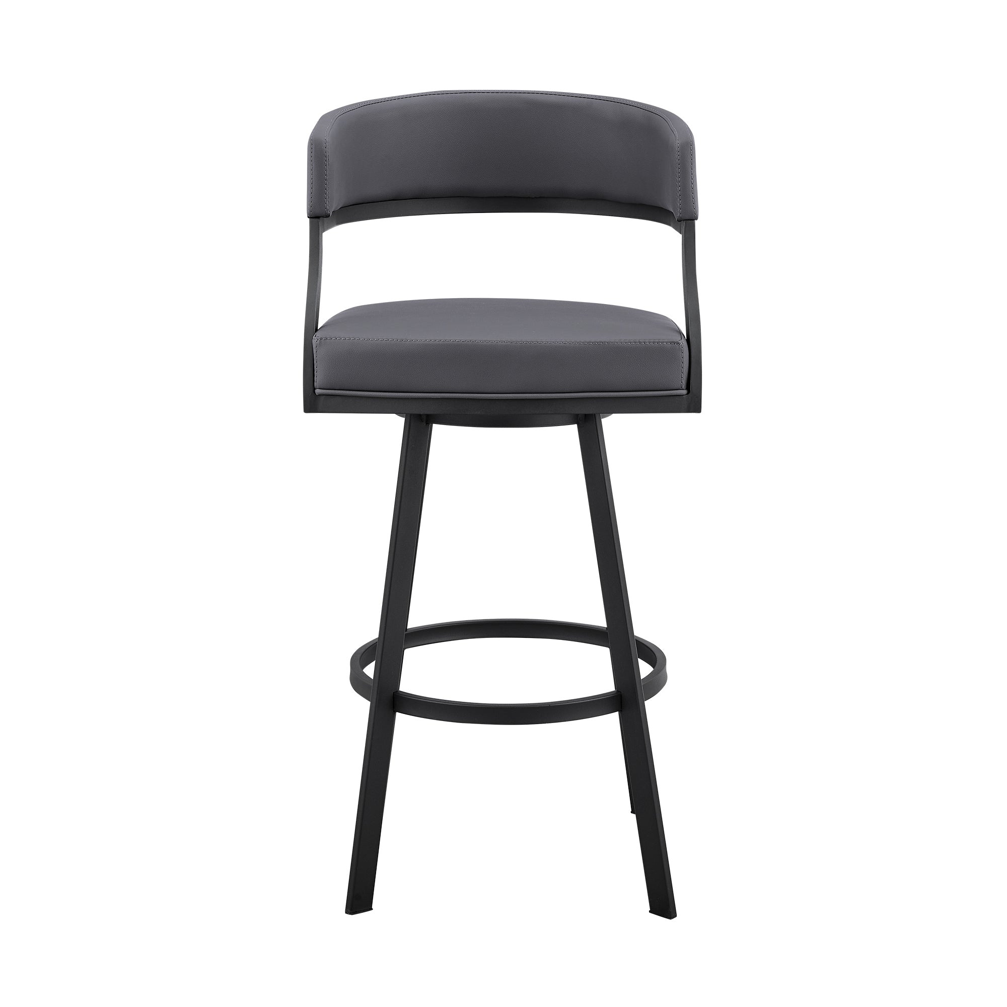 Armen Living - Dione Swivel Bar or Counter Stool in Grey Faux Leather and Black Metal - 840254335042