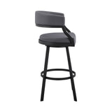 Armen Living - Dione Swivel Bar or Counter Stool in Grey Faux Leather and Black Metal - 840254335042