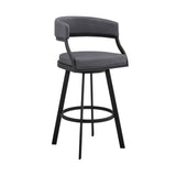 Armen Living - Dione Swivel Bar or Counter Stool in Grey Faux Leather and Black Metal - 840254335042